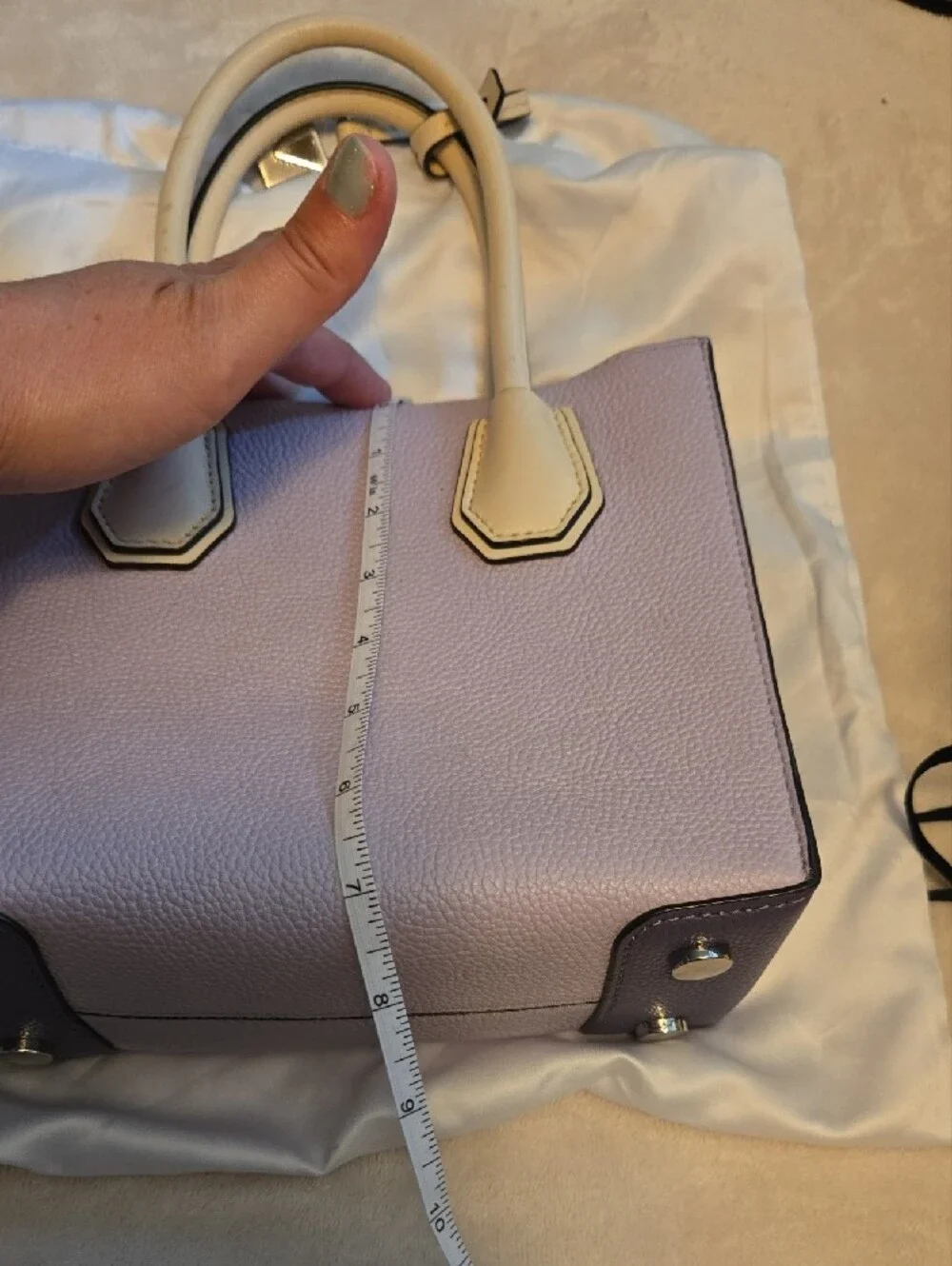 Michael Kors Lavender Leather Satchel with Cream Handles and Dark Trim